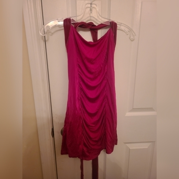 BIRD By Juicy Couture Dress Tessa Pink Dahlia Halter W/ Velore Tie Straps Size M - Picture 2 of 5
